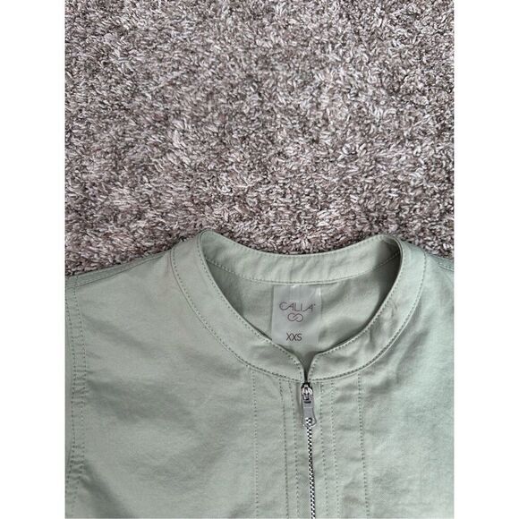 Calia Women’s XXS Unbleached Soft Utility Beach Romper Utility Green Zip Front - Picture 4 of 11